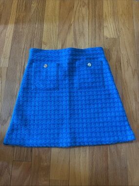 Blue Tweed A-Line Mini Skirt